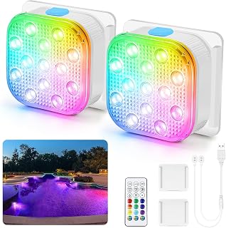 Poolbeleuchtung Unterwasser LED Licht mit Fernbedienung, 2 Stück | RGB Farbwechsel,Wiederaufladb…
