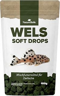 NatureHolic Wels Soft Drops, weiches Welsfutter in Herzform, 100 g | Weiche Soft Drops mit Spirul…