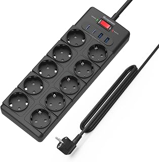 IECOPOWER mehrfachsteckdose 5m,10-Fach Steckdosenleistemit USB(PD 20W 2 USB-C Ports und 2 USB-A P…