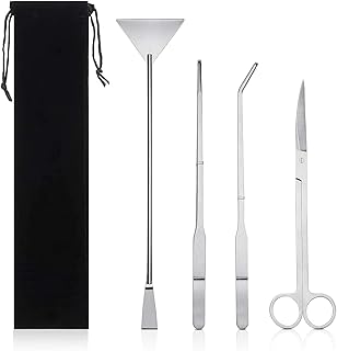4 Stück Edelstahl Aquarium Aquascaping Tools, 4-in-1 Werkzeug-Set mit Langer Pinzette, Schere, S…