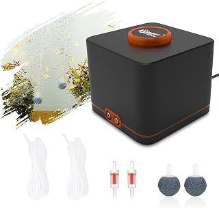 hygger Aquarium Luftpumpe, Aquarium Luftpumpe Extrem Leise für Aquarien mit 2 Luftauslässen, 4W…