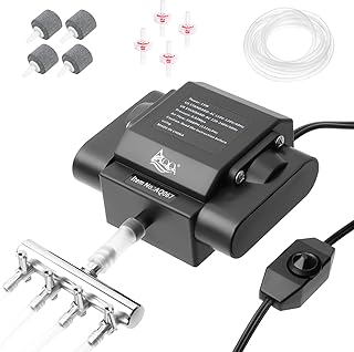 AQQA Aquarium Luftpumpe,Leistungsstarker 4 Ausgänge Aquarium Sauerstoffpumpe,10W Regelbare Sauer…